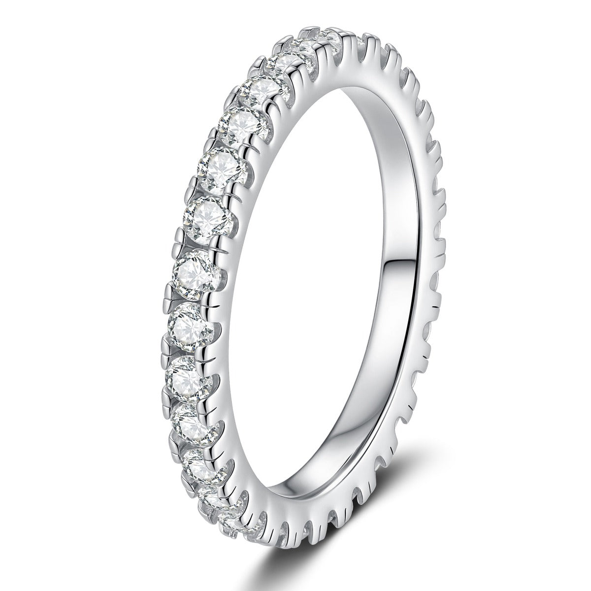 Moissanite Eternity Band Ring in White Gold-Plated S925 Sterling Silver white background product image