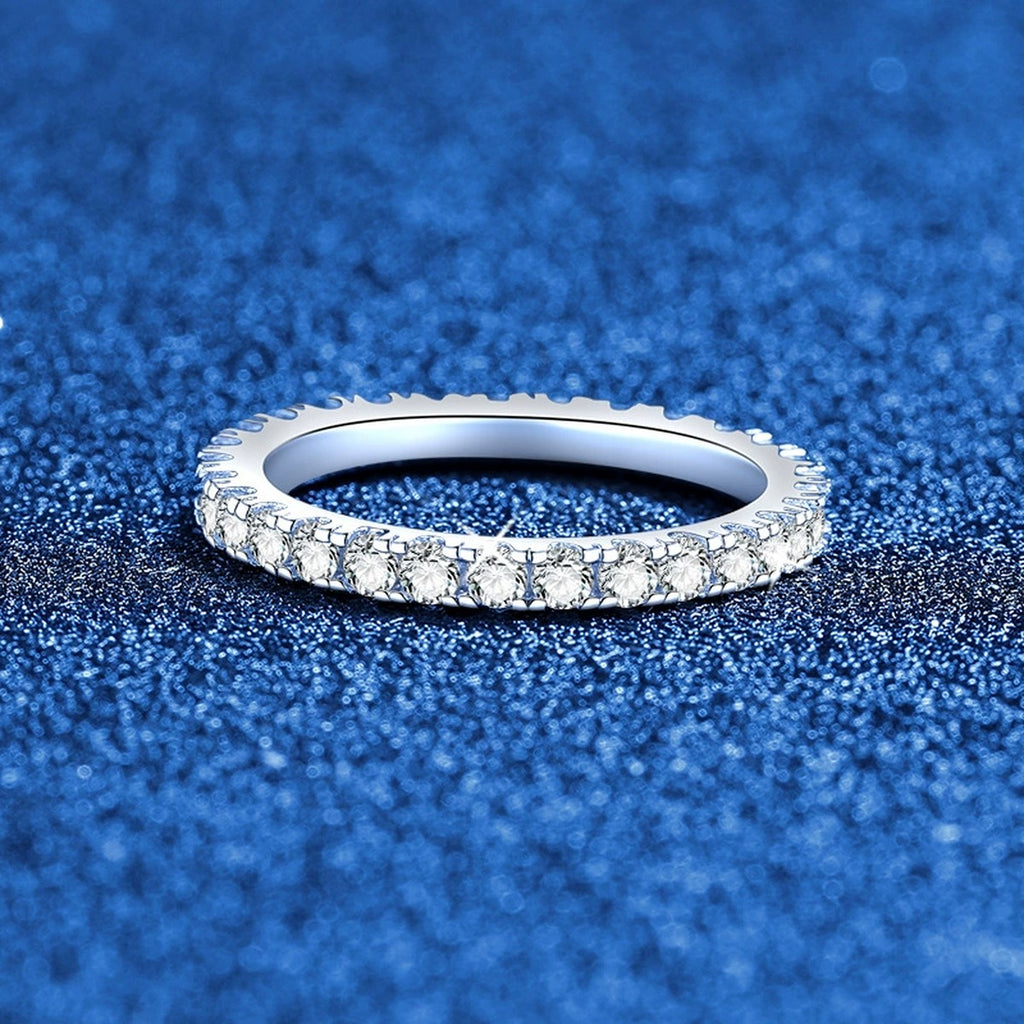 Moissanite Eternity Band Ring in White Gold-Plated S925 Sterling Silver product detail view