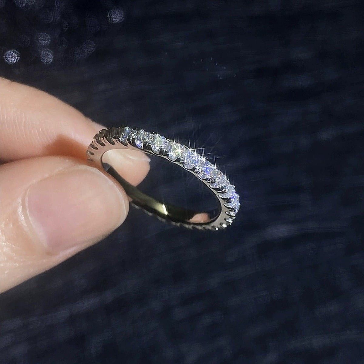 Moissanite Eternity Band Ring in White Gold-Plated S925 Sterling Silver product detail view