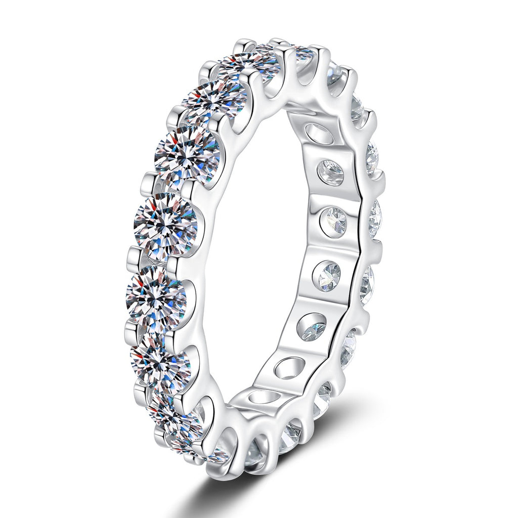 Wide Moissanite Eternity Band Ring in White Gold-Plated S925 Sterling Silver white background product image