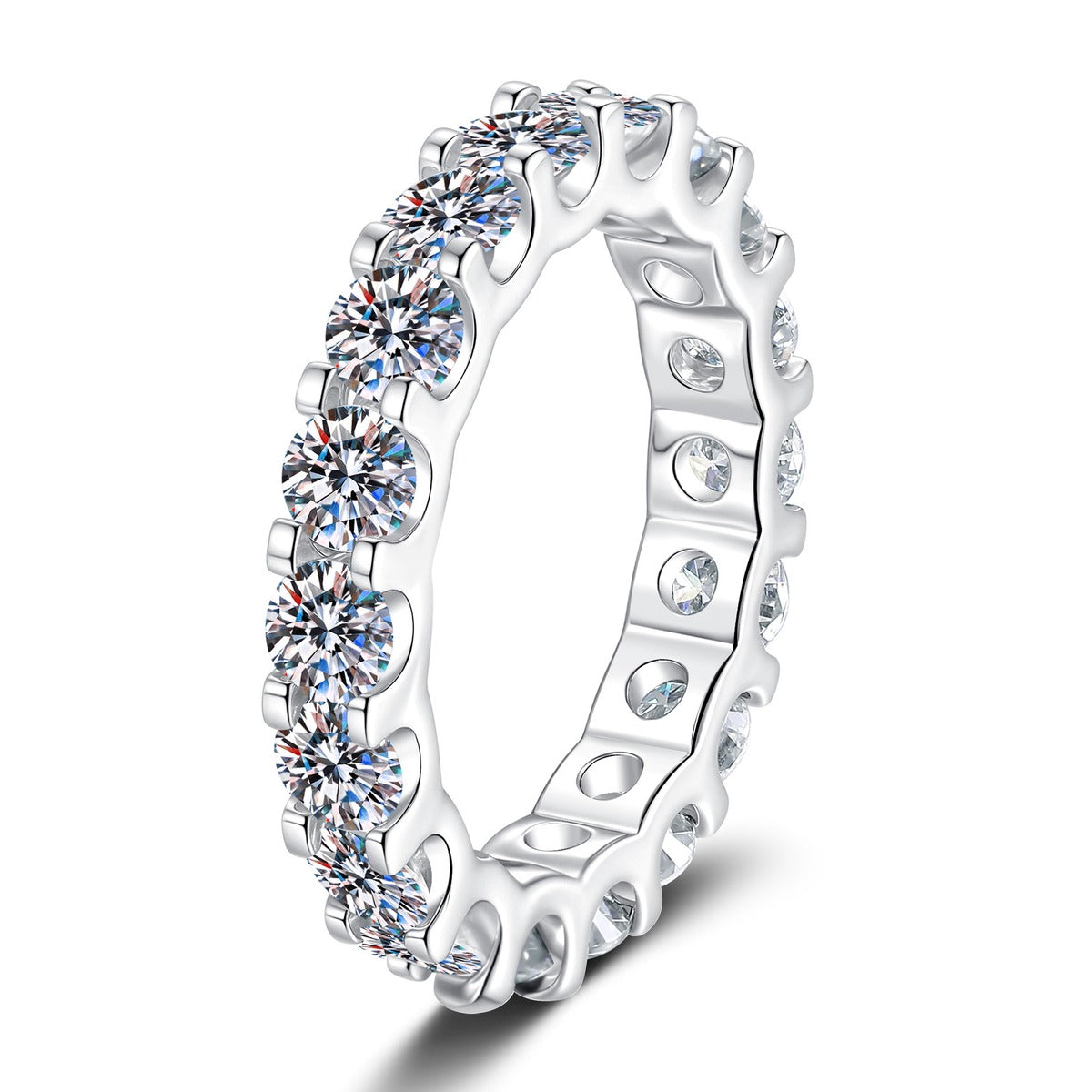 Wide Moissanite Eternity Band Ring in White Gold-Plated S925 Sterling Silver white background product image