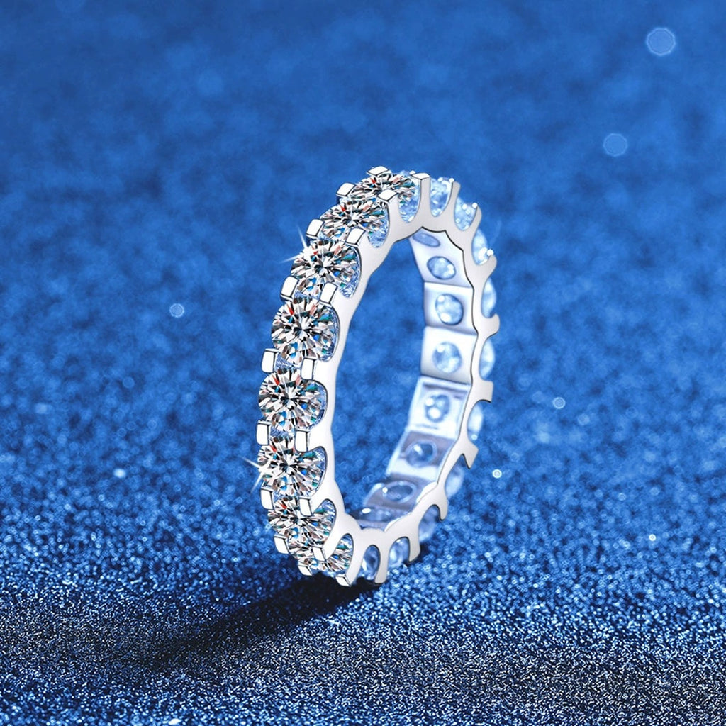 Wide Moissanite Eternity Band Ring in White Gold-Plated S925 Sterling Silver product detail view
