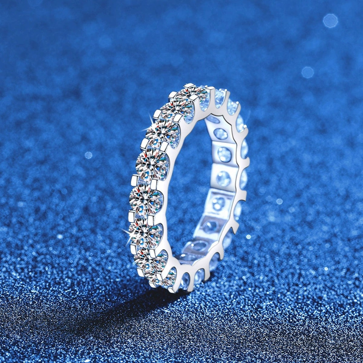 Wide Moissanite Eternity Band Ring in White Gold-Plated S925 Sterling Silver product detail view