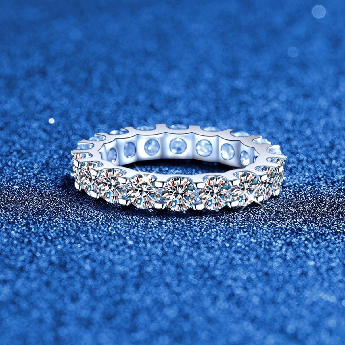 Wide Moissanite Eternity Band Ring in White Gold-Plated S925 Sterling Silver product detail view