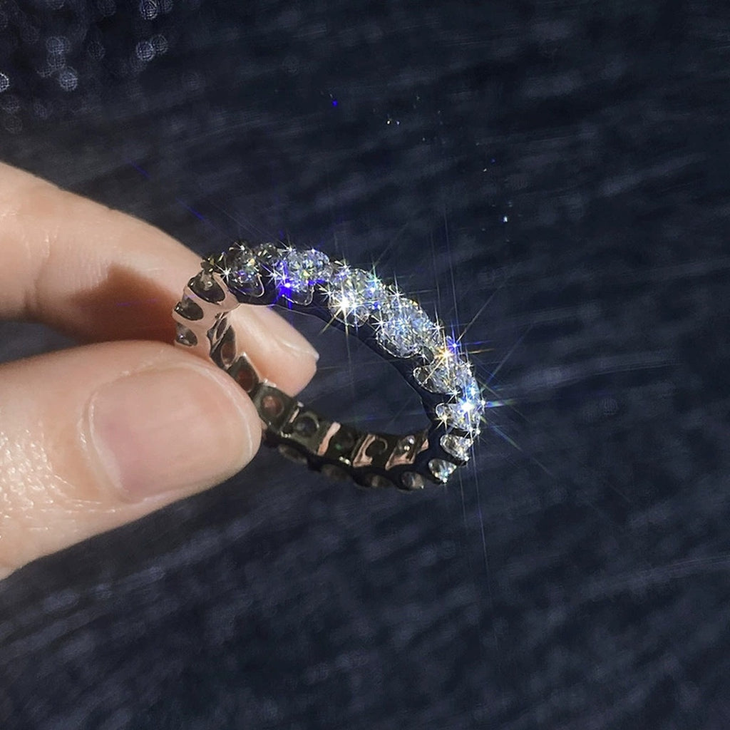 Wide Moissanite Eternity Band Ring in White Gold-Plated S925 Sterling Silver product detail view
