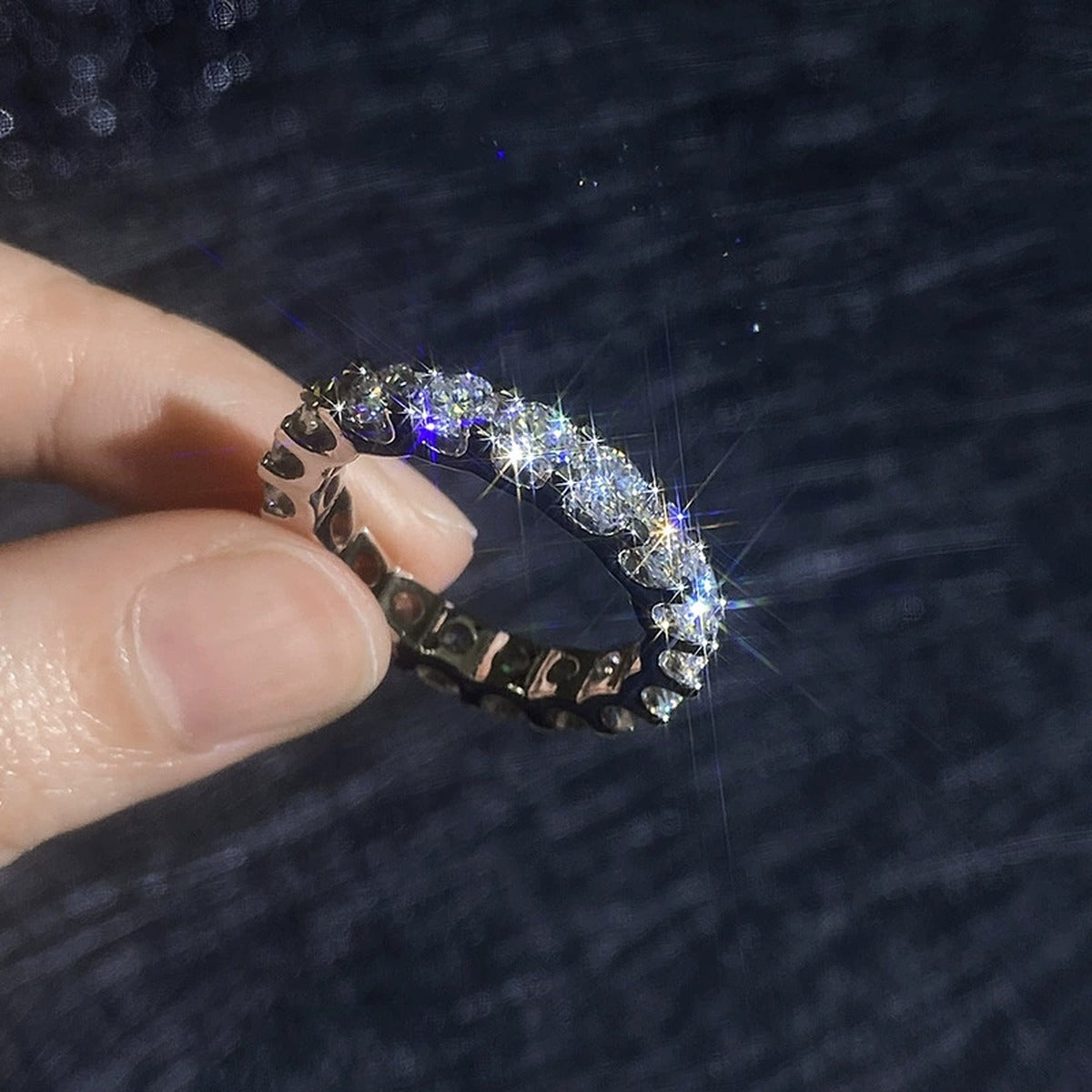 Wide Moissanite Eternity Band Ring in White Gold-Plated S925 Sterling Silver product detail view