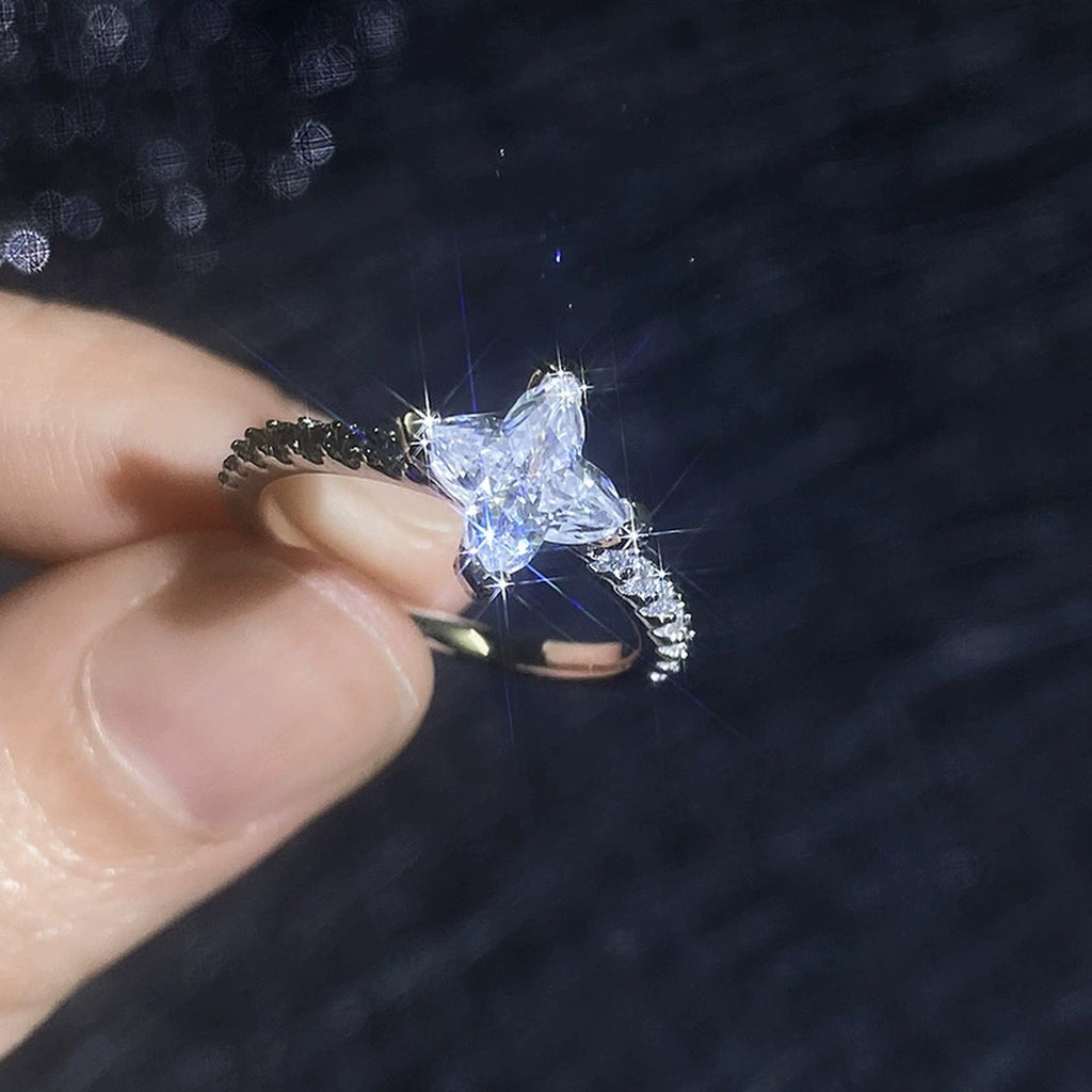 Floral Moissanite Ring with CZ in White Gold-Plated S925 Sterling Silver product detail view