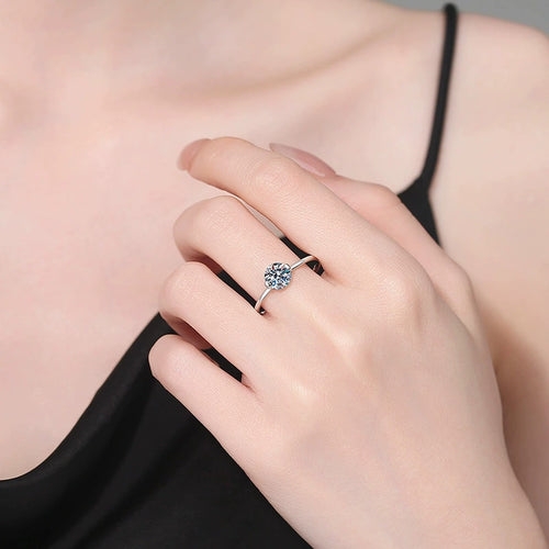 Bypass Moissanite Ring in White Gold-Plated S925 Sterling Silver worn by model