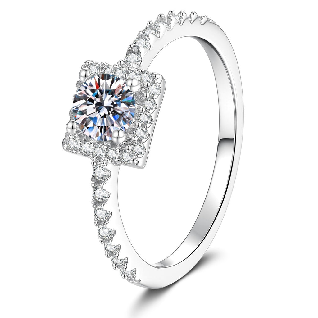 Cushion Halo Moissanite Engagement Ring with CZ white background product image