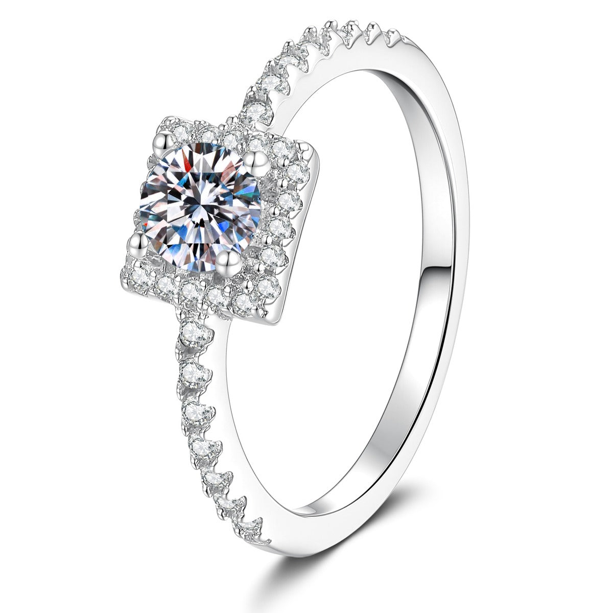 Cushion Halo Moissanite Engagement Ring with CZ white background product image
