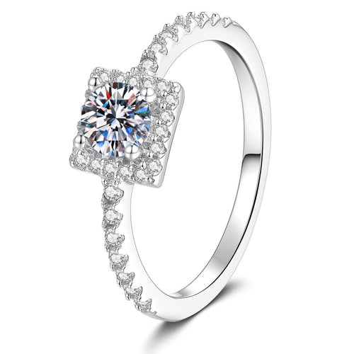 Cushion Halo Moissanite Engagement Ring with CZ white background product image