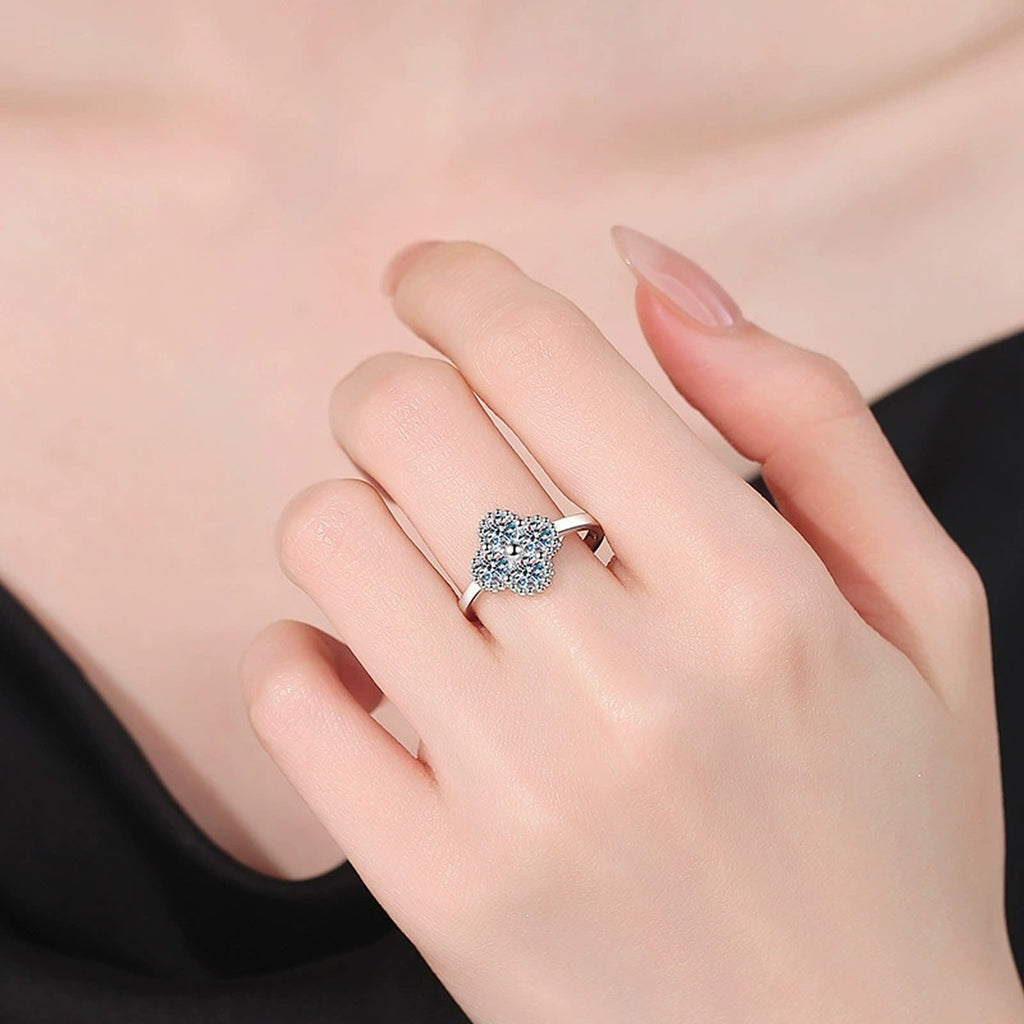 Floral Cluster Moissanite Ring in White Gold-Plated S925 Sterling Silver worn by model