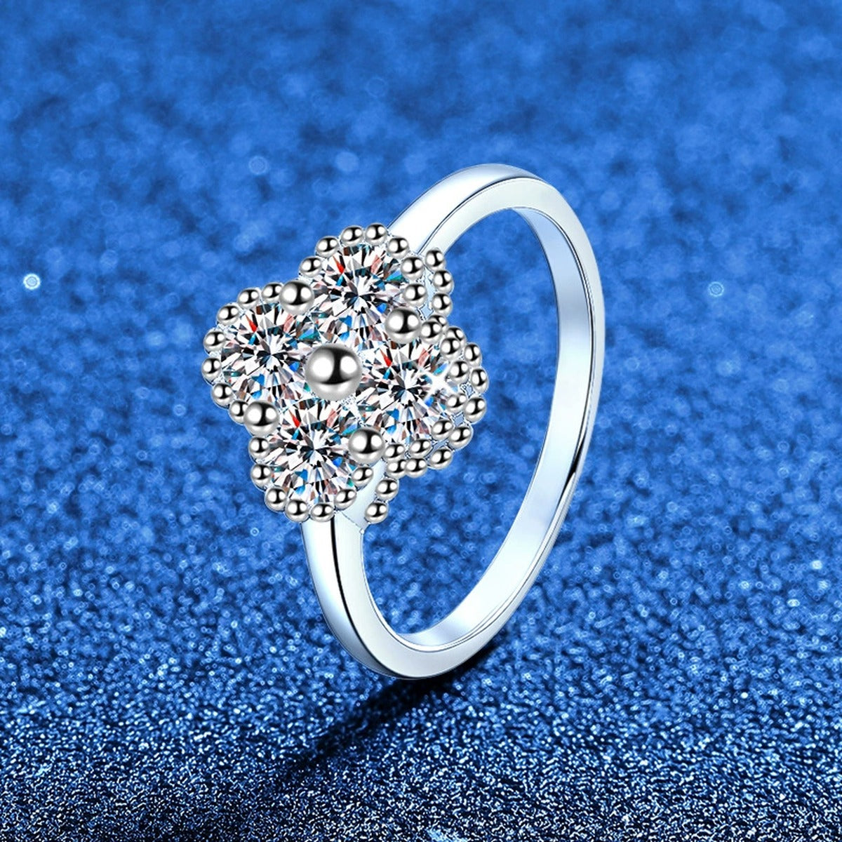 Floral Cluster Moissanite Ring in White Gold-Plated S925 Sterling Silver product detail view