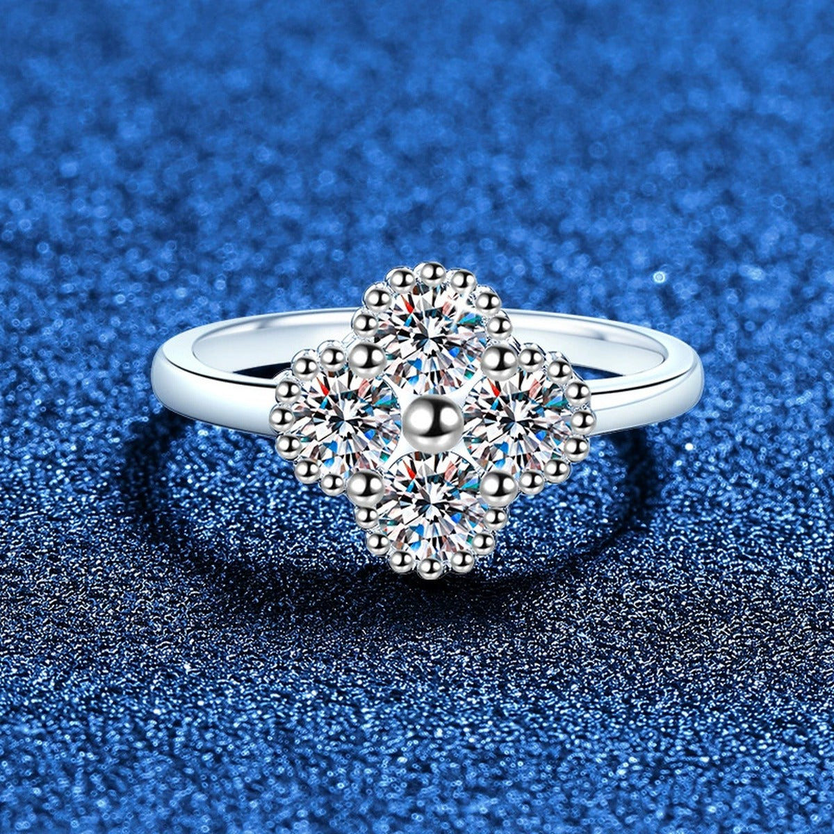 Floral Cluster Moissanite Ring in White Gold-Plated S925 Sterling Silver product detail view