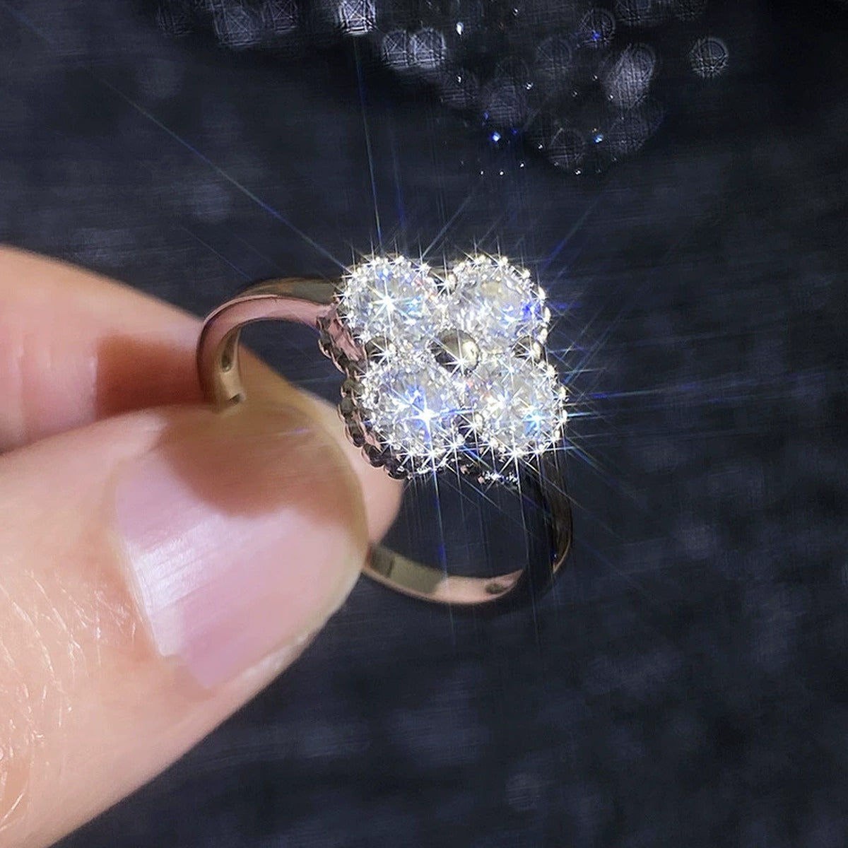 Floral Cluster Moissanite Ring in White Gold-Plated S925 Sterling Silver product detail view