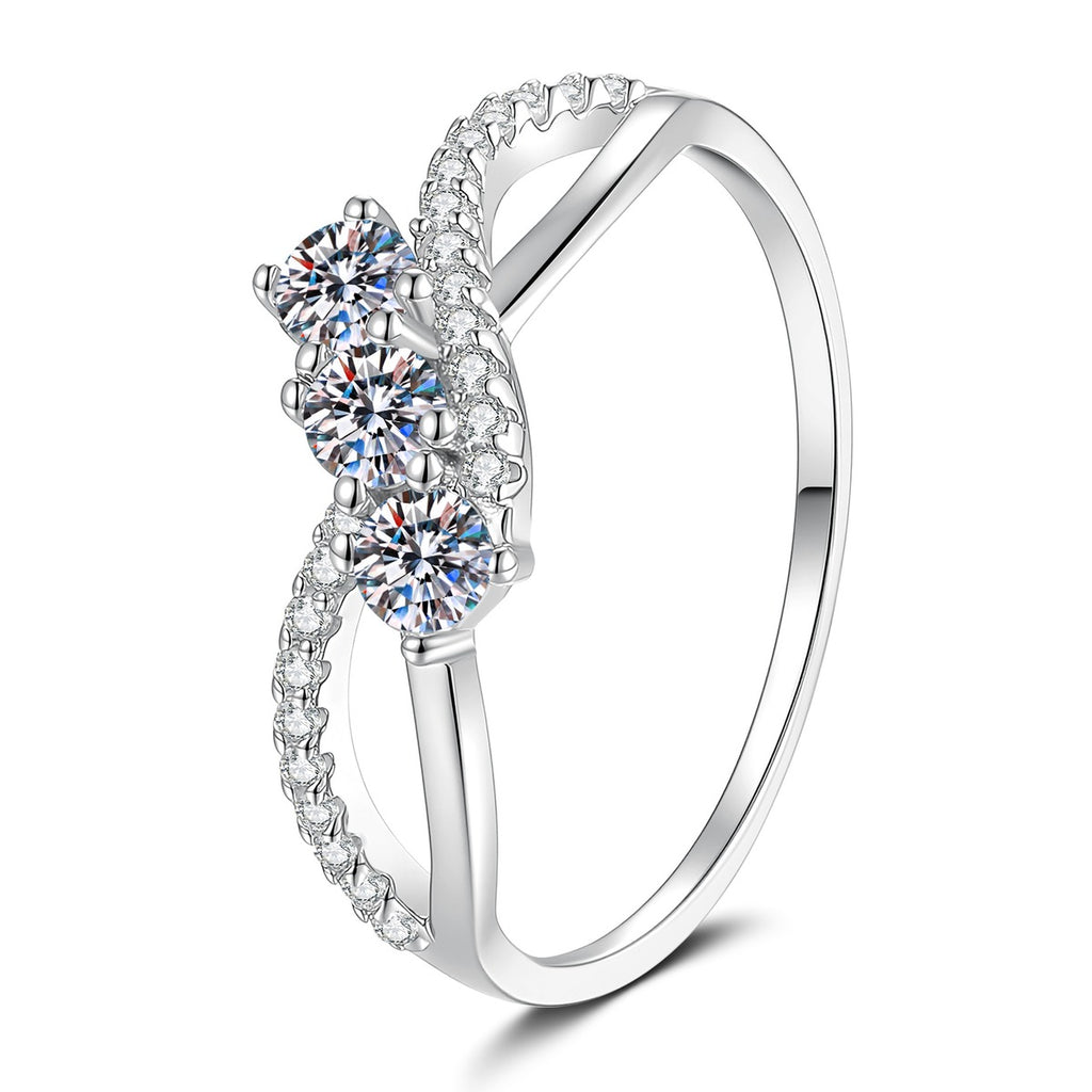 Open Moissanite Ring with CZ in White Gold-Plated S925 Sterling Silver white background product image