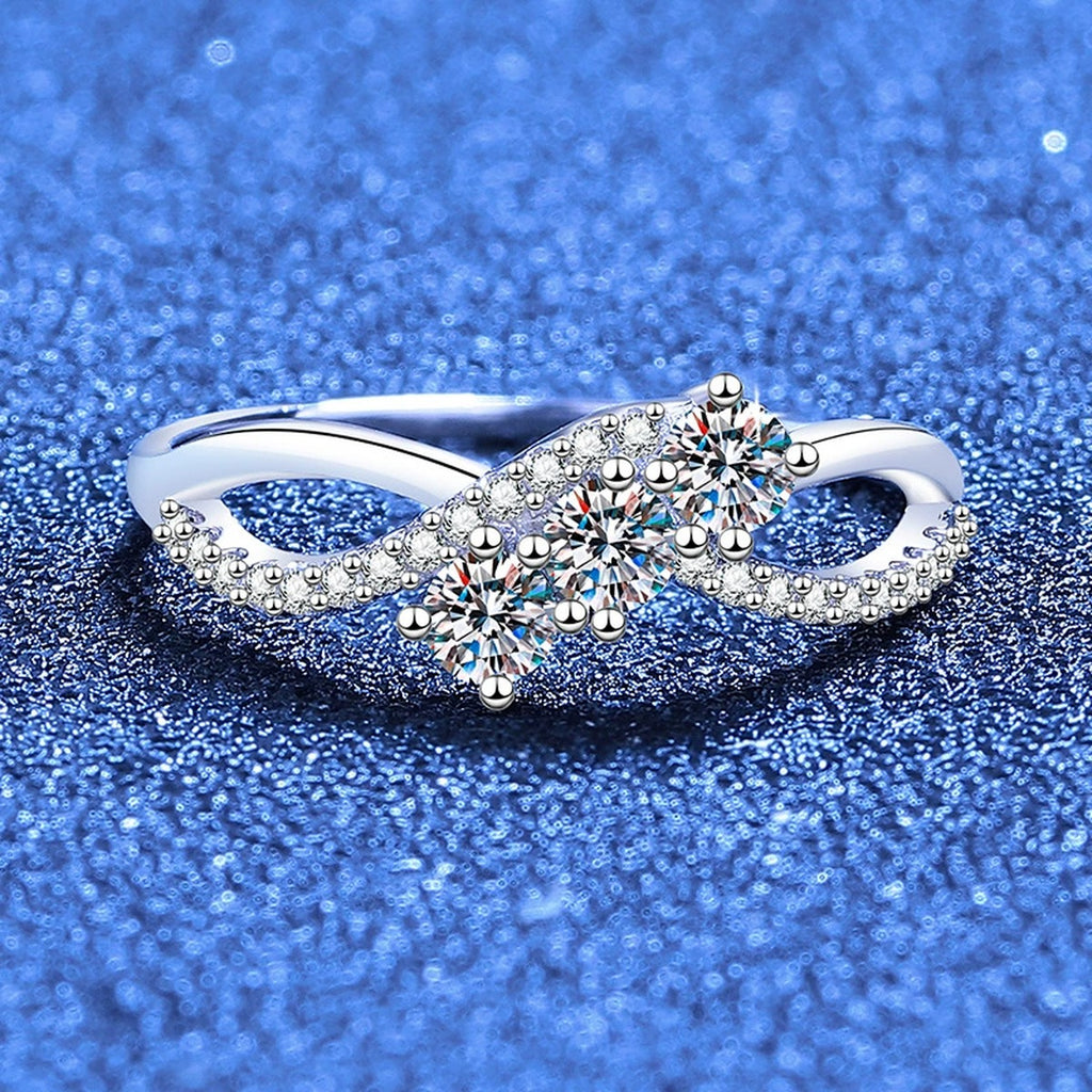 Open Moissanite Ring with CZ in White Gold-Plated S925 Sterling Silver product detail view