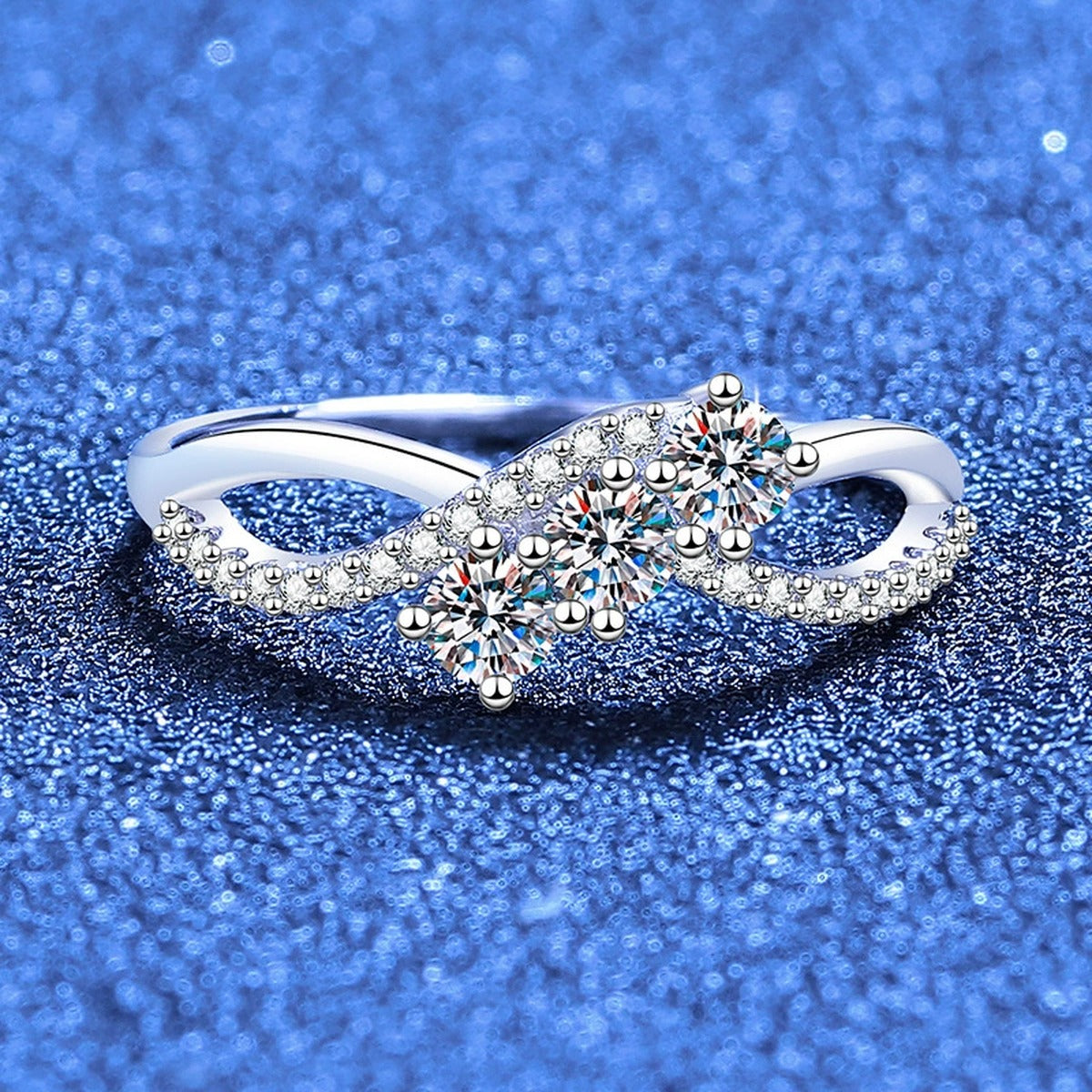 Open Moissanite Ring with CZ in White Gold-Plated S925 Sterling Silver product detail view