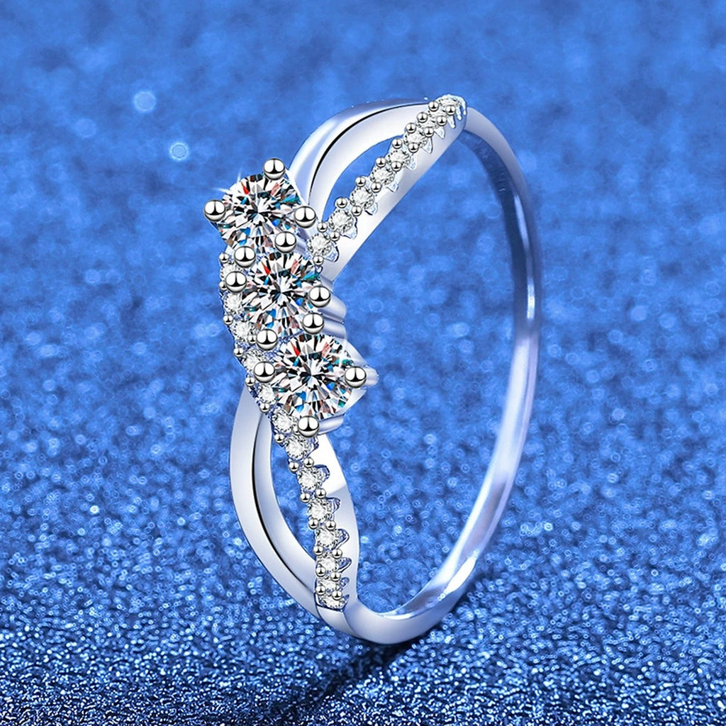 Open Moissanite Ring with CZ in White Gold-Plated S925 Sterling Silver product detail view