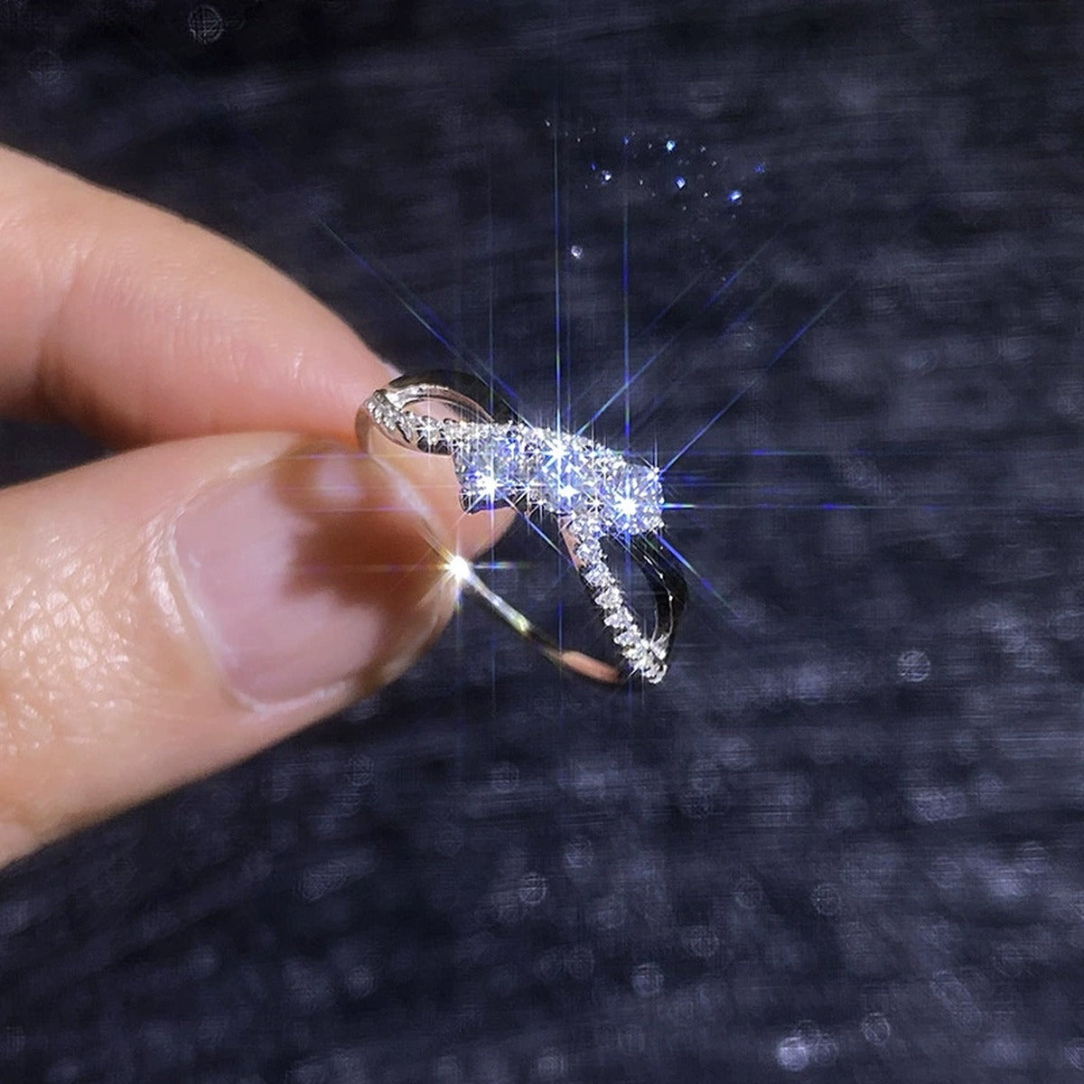 Open Moissanite Ring with CZ in White Gold-Plated S925 Sterling Silver product detail view