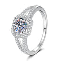 Round Halo Moissanite Ring with CZ in White Gold-Plated S925 Sterling Silver white background product image