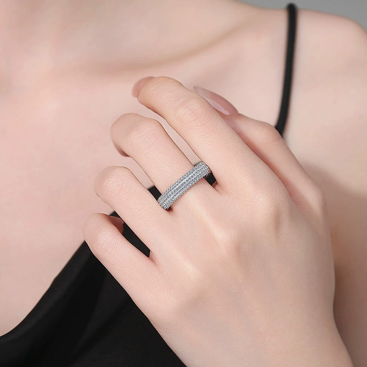 Full Moissanite Eternity Band Ring in White Gold-Plated S925 Sterling Silver worn by model