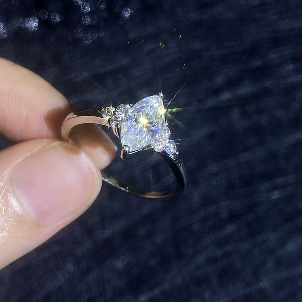 Marquise Moissanite Ring with CZ close-up product detail view