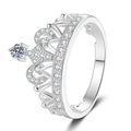 Crown Moissanite Ring with CZ in White Gold-Plated S925 Sterling Silver white background product image