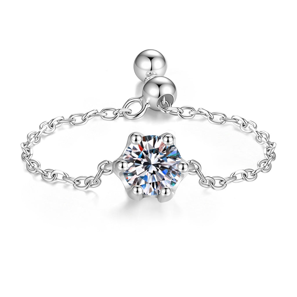 Adjustable Chain Moissanite Ring in White Gold-Plated S925 Sterling Silver white background product image