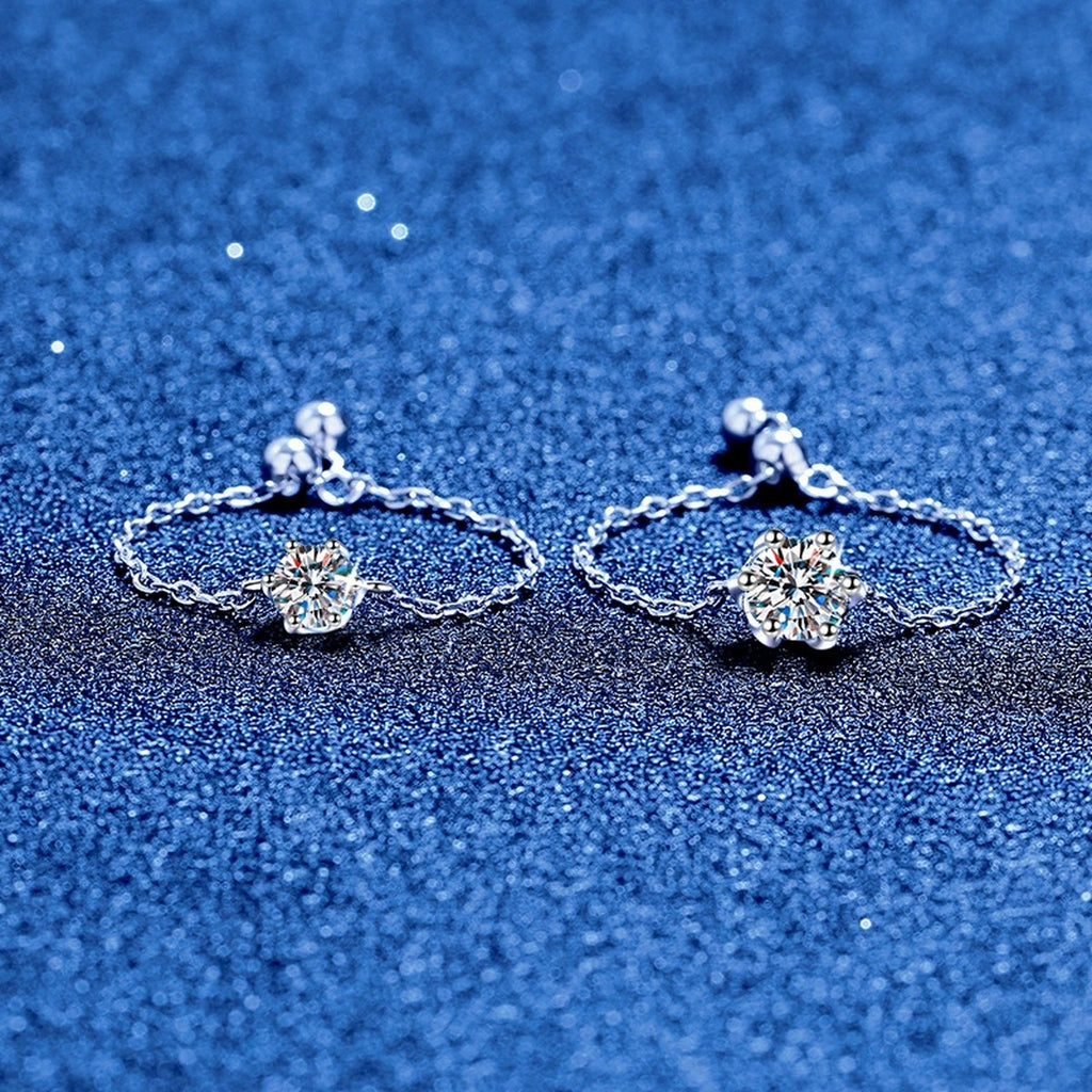 Adjustable Chain Moissanite Ring in White Gold-Plated S925 Sterling Silver product detail view