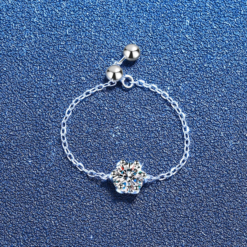 Adjustable Chain Moissanite Ring in White Gold-Plated S925 Sterling Silver product detail view