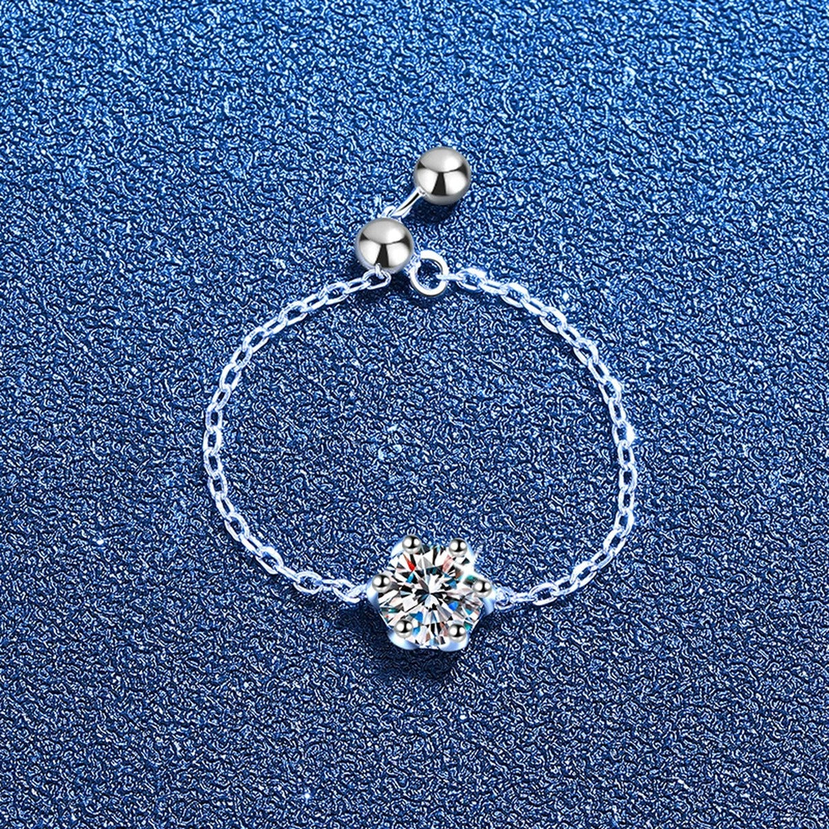 Adjustable Chain Moissanite Ring in White Gold-Plated S925 Sterling Silver product detail view