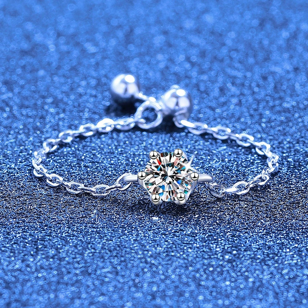 Adjustable Chain Moissanite Ring in White Gold-Plated S925 Sterling Silver product detail view