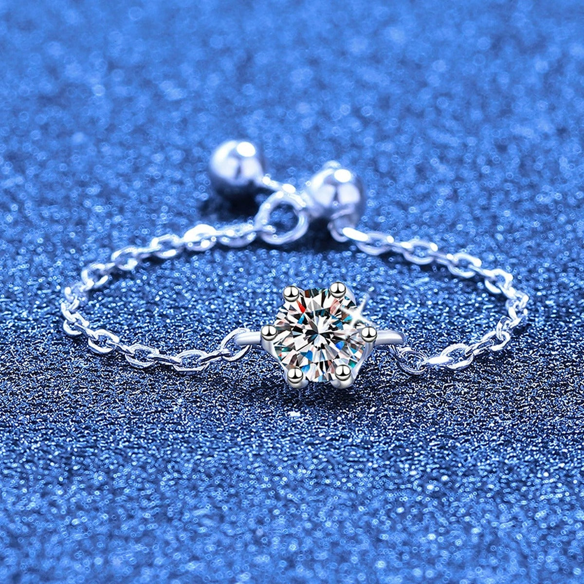 Adjustable Chain Moissanite Ring in White Gold-Plated S925 Sterling Silver product detail view