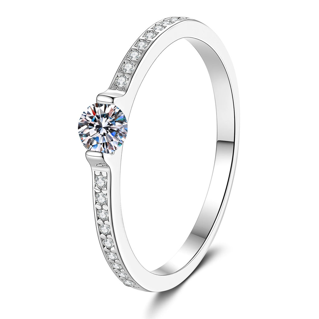 Slim Moissanite Ring with CZ in White Gold-Plated S925 Sterling Silver white background product image