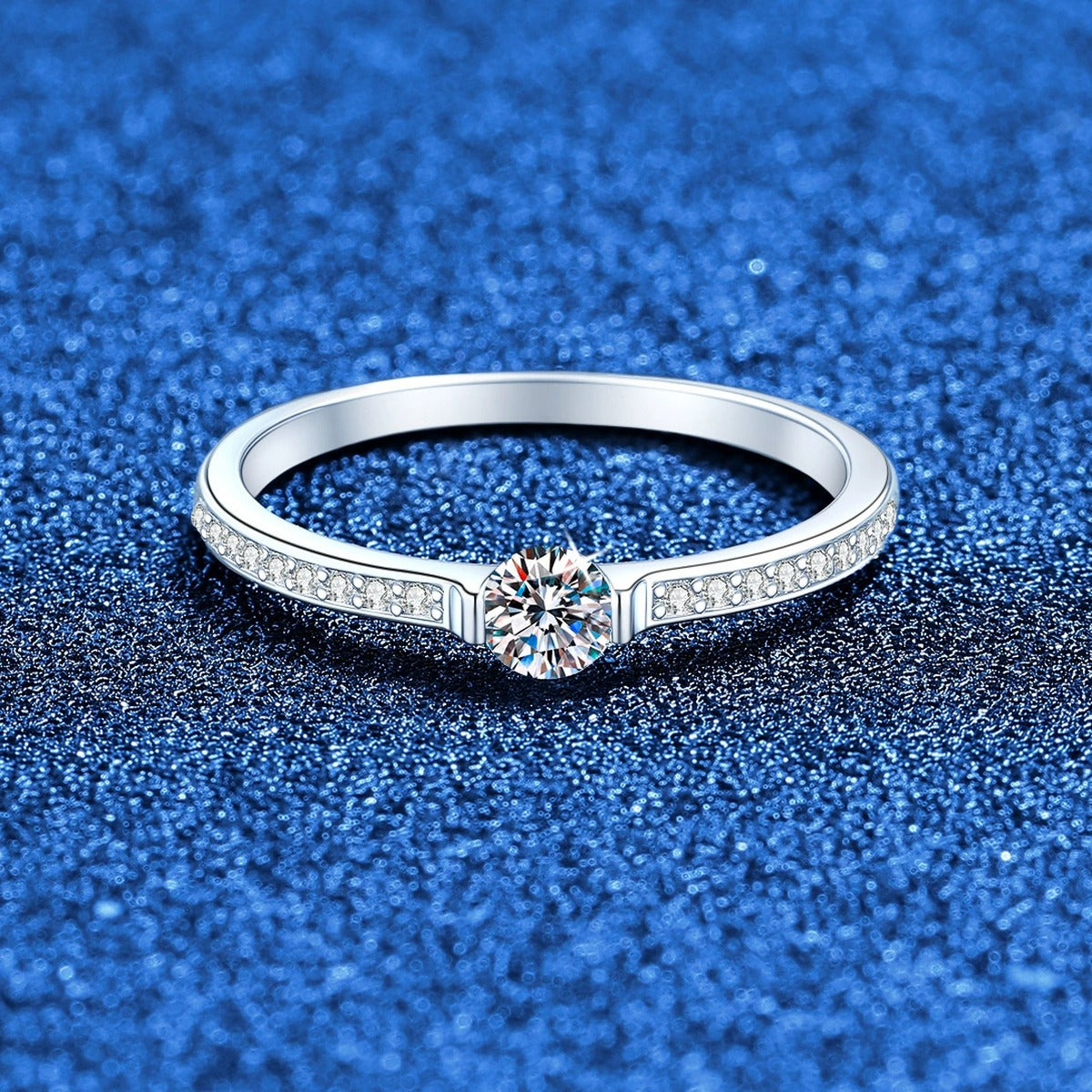Slim Moissanite Ring with CZ in White Gold-Plated S925 Sterling Silver product detail view