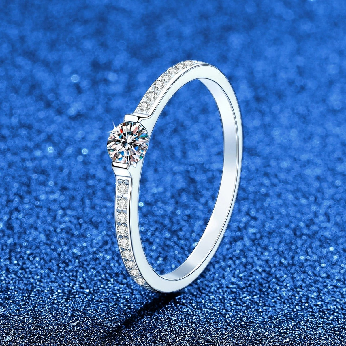 Slim Moissanite Ring with CZ in White Gold-Plated S925 Sterling Silver product detail view
