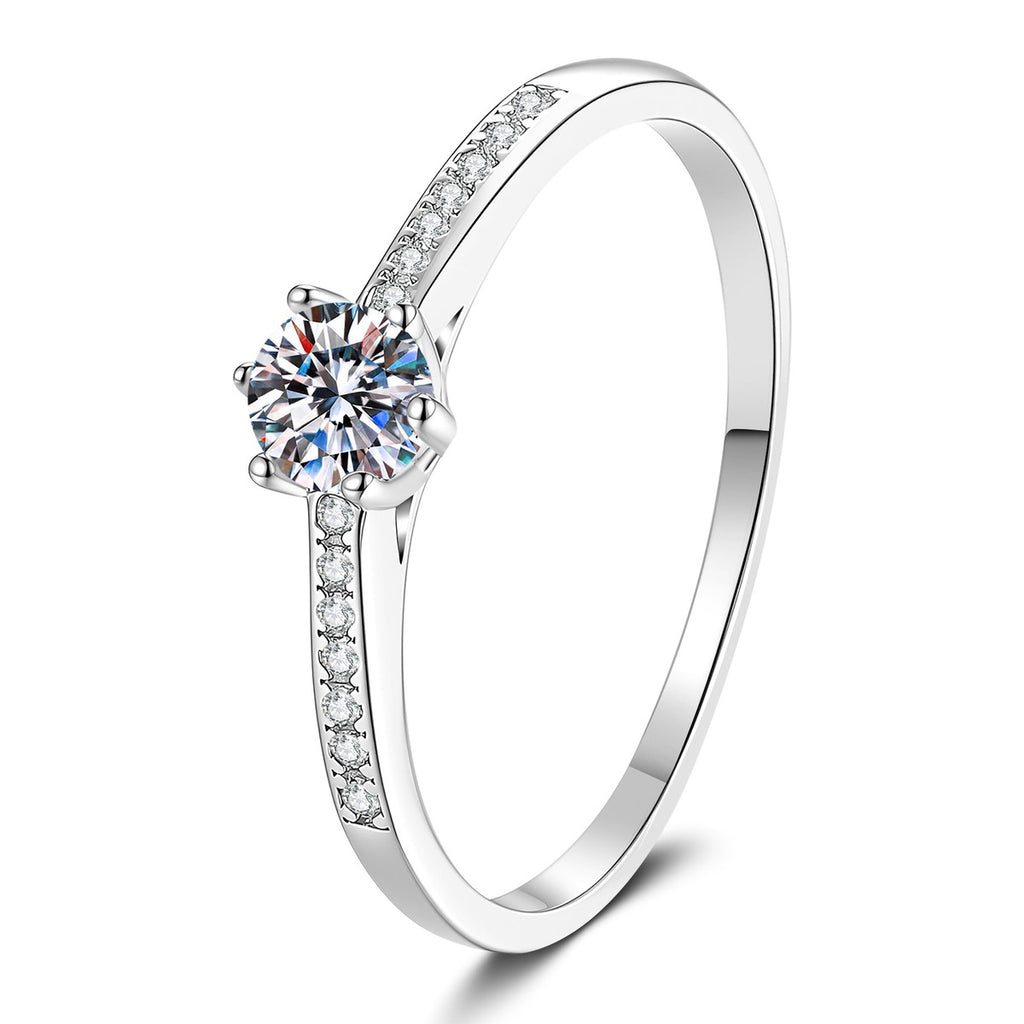 Round Moissanite Ring with CZ white background product image