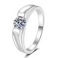 Round Moissanite Band Ring in White Gold-Plated S925 Sterling Silver white background product image