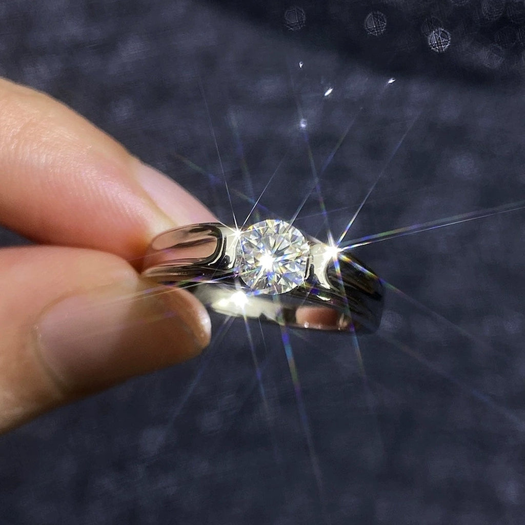 Round Moissanite Band Ring in White Gold-Plated S925 Sterling Silver product detail view