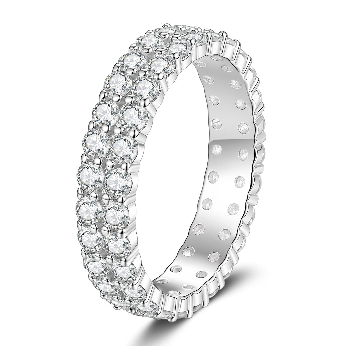 Wide Moissanite Eternity Band Ring in White Gold-Plated S925 Sterling Silver white background product image