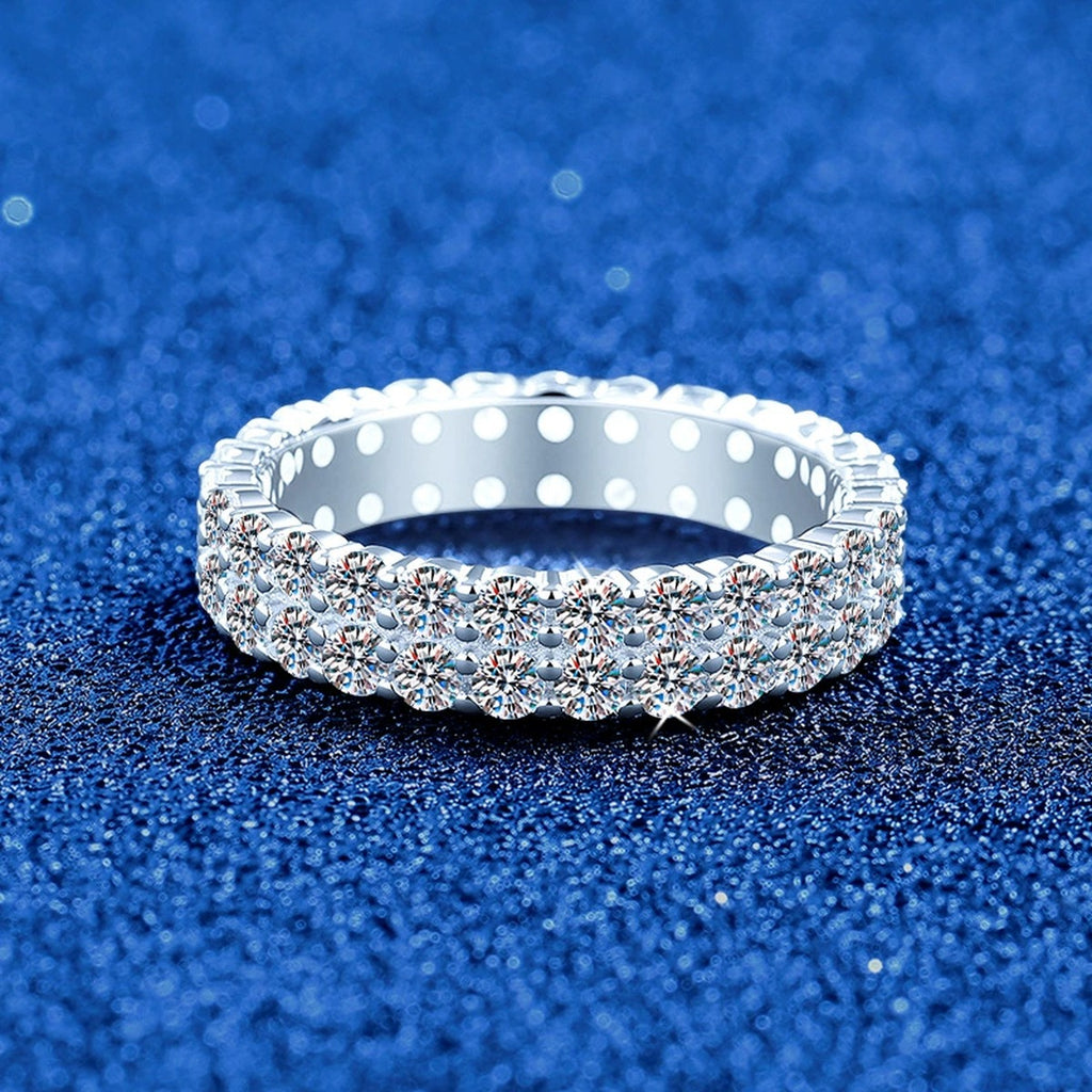 Wide Moissanite Eternity Band Ring in White Gold-Plated S925 Sterling Silver product detail view