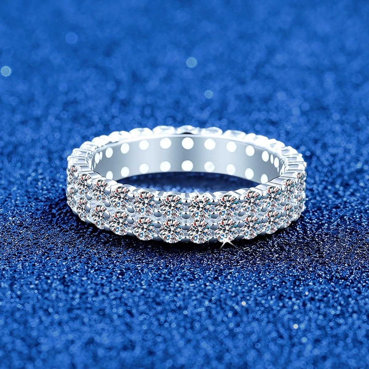 Wide Moissanite Eternity Band Ring in White Gold-Plated S925 Sterling Silver product detail view