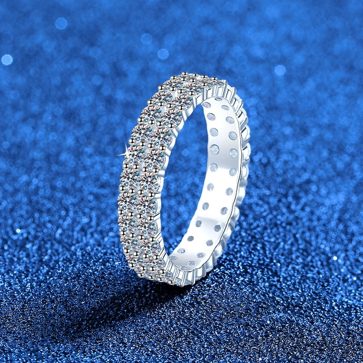 Wide Moissanite Eternity Band Ring in White Gold-Plated S925 Sterling Silver product detail view