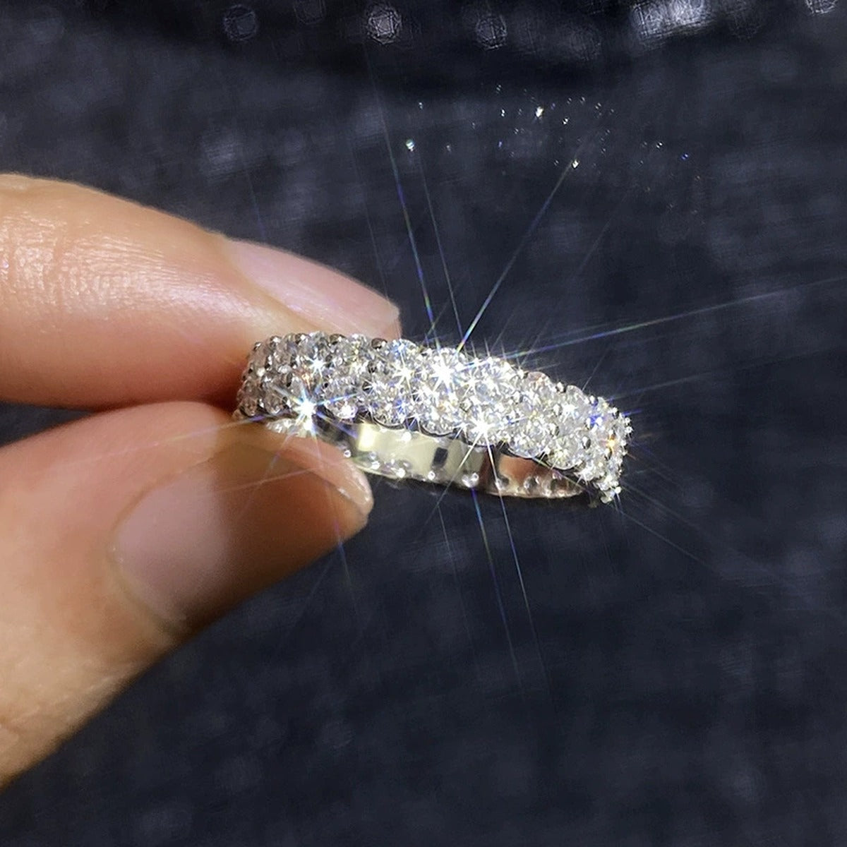 Wide Moissanite Eternity Band Ring in White Gold-Plated S925 Sterling Silver product detail view