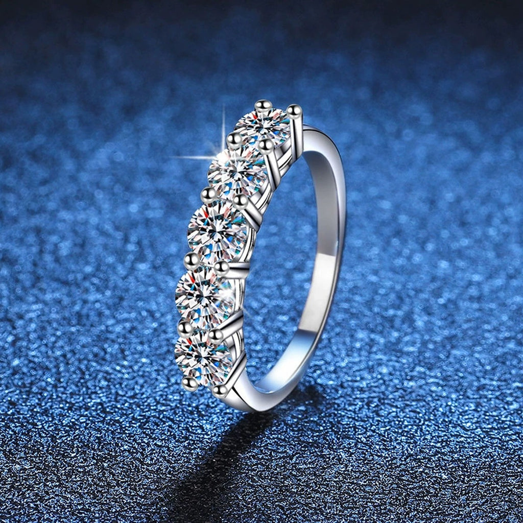 Round Moissanite Eternity Band Ring blue background product view
