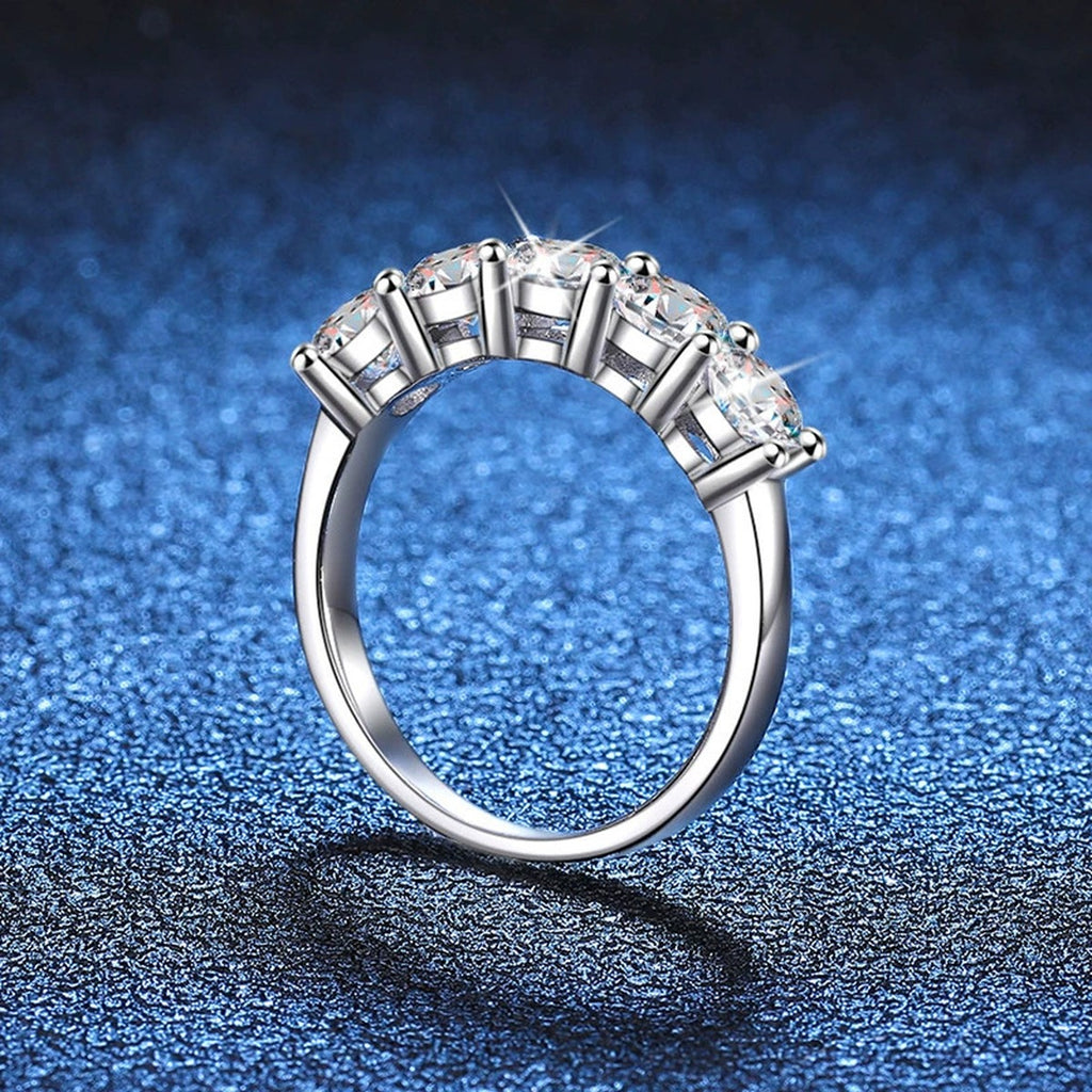 Round Moissanite Eternity Band Ring blue background product view