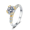 Two-Tone Round Moissanite Ring with CZ in Gold-Plated S925 Sterling Silver white background product image