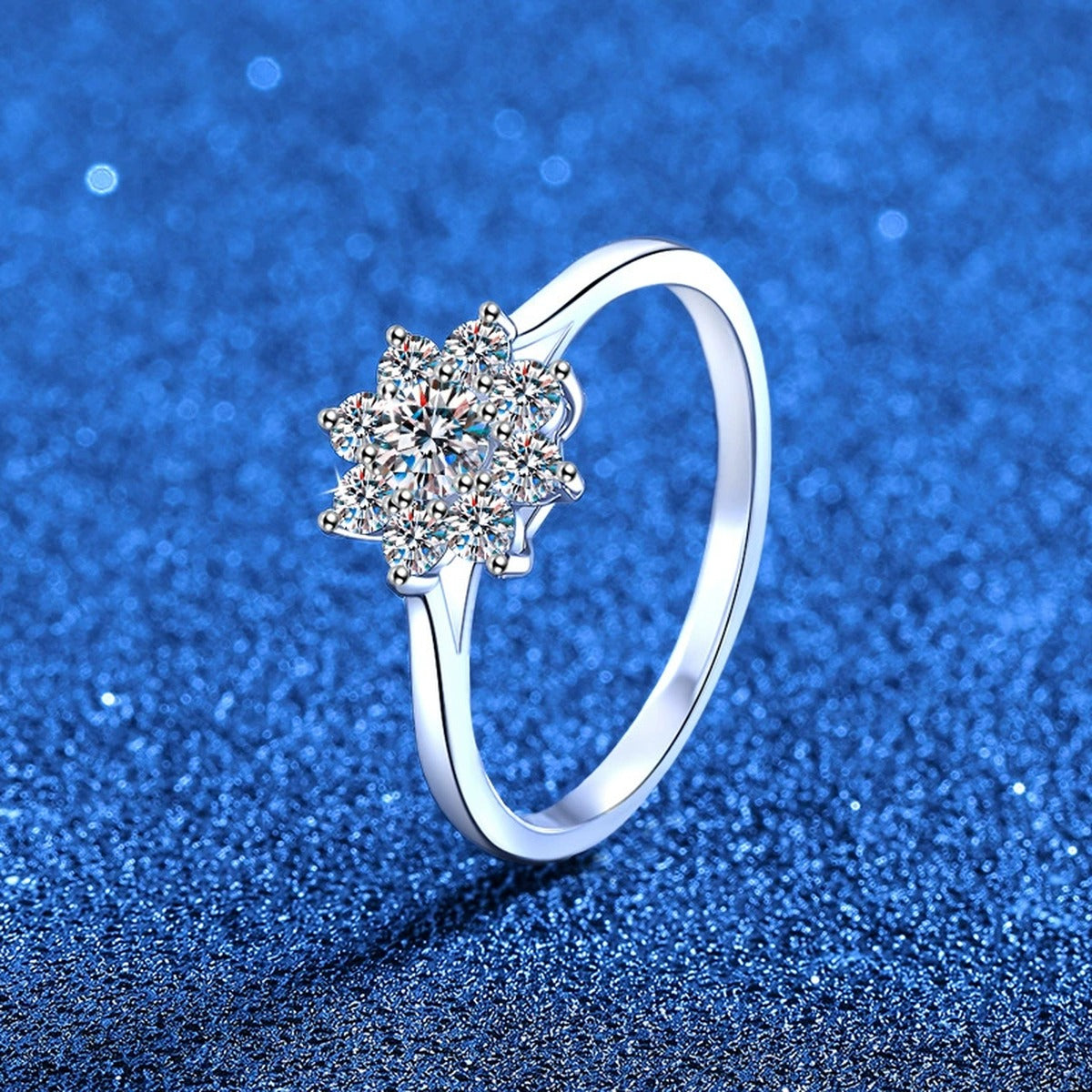 Floral Moissanite Ring with CZ in White Gold-Plated S925 Sterling Silver product detail view