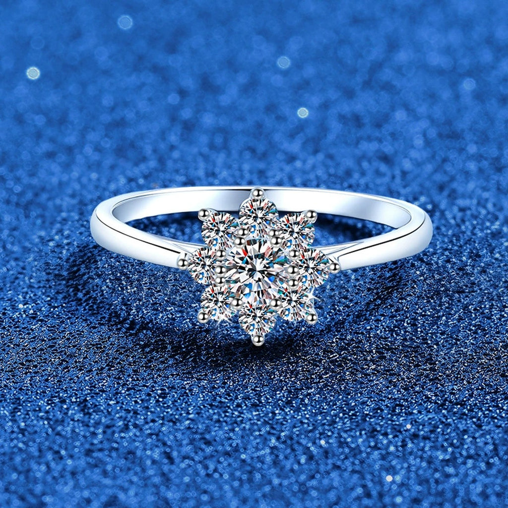 Floral Moissanite Ring with CZ in White Gold-Plated S925 Sterling Silver product detail view